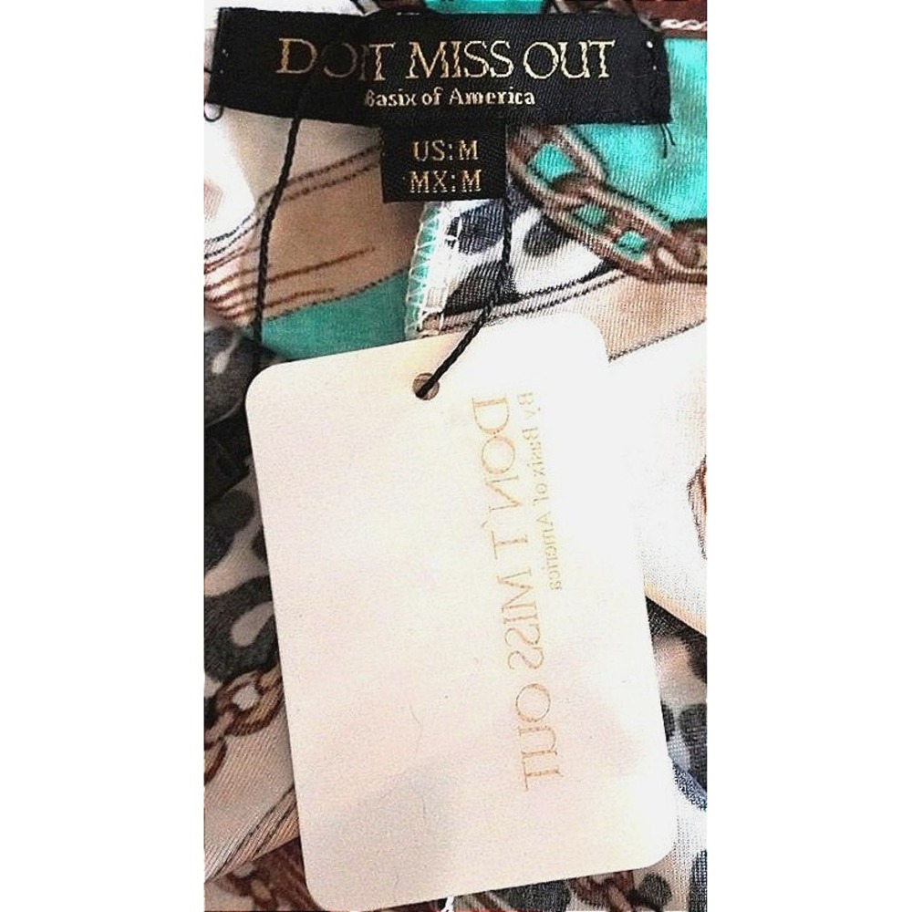 Glam Don't Miss‎ Out Scarf Print Cold Shoulder Top Women M Teal Leopard Chain - Picture 3 of 10